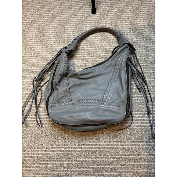 Oryany Handbags - Gray Hobo Bag with Fringe Detail Accents Shoulder Handbag